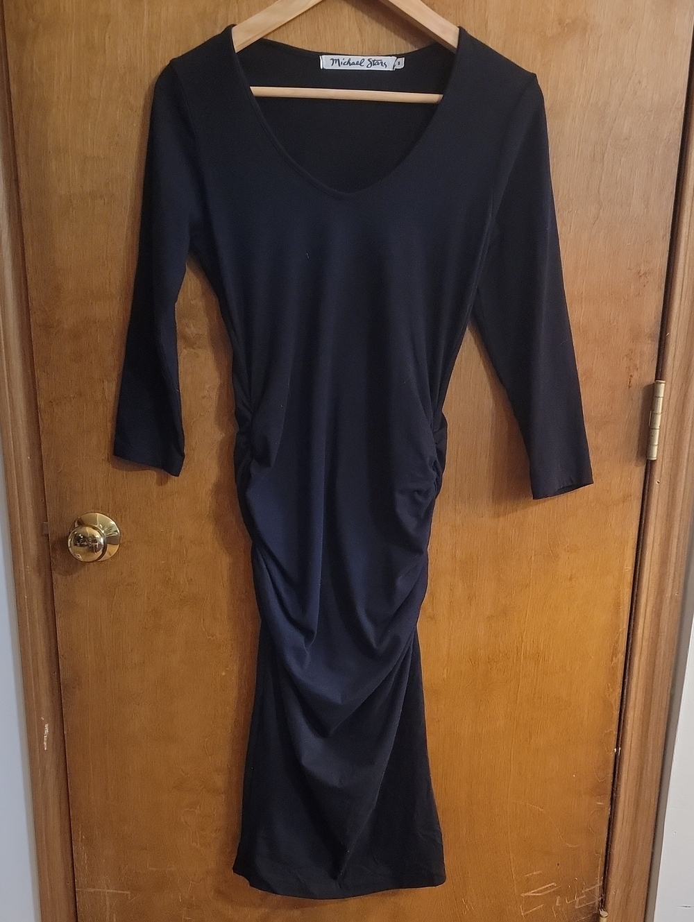 Michael Stars Black Ruched-Side Long Sleeve Midi Dress